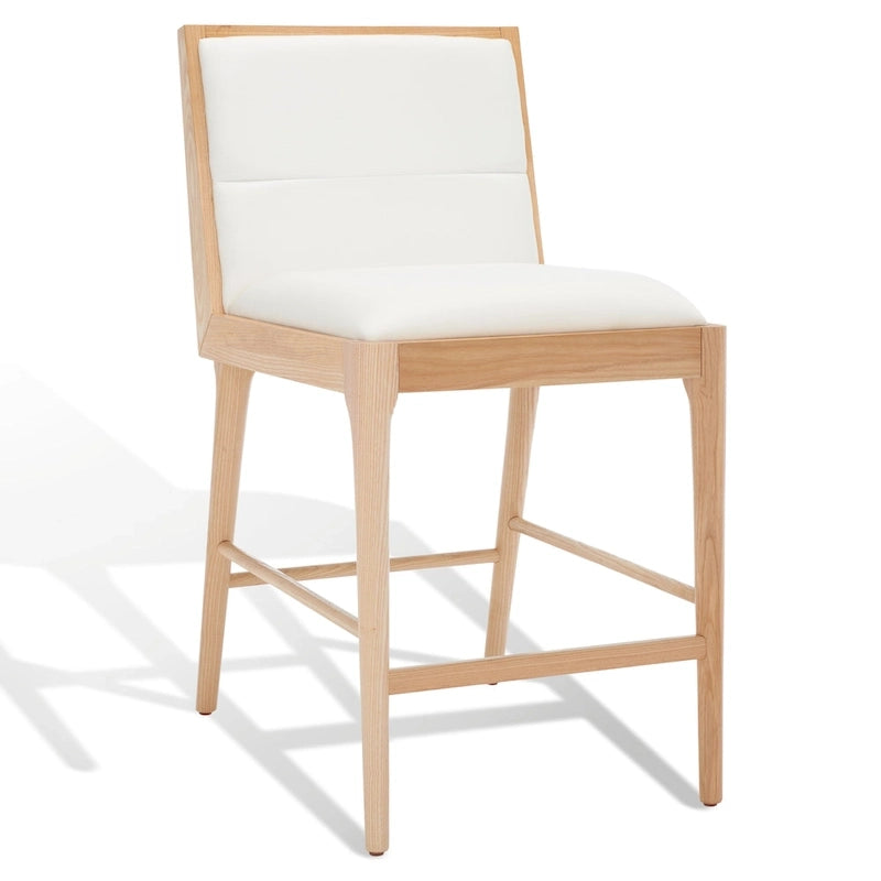 Tabouret de bar en lin blanc, capitonné, lot de 2