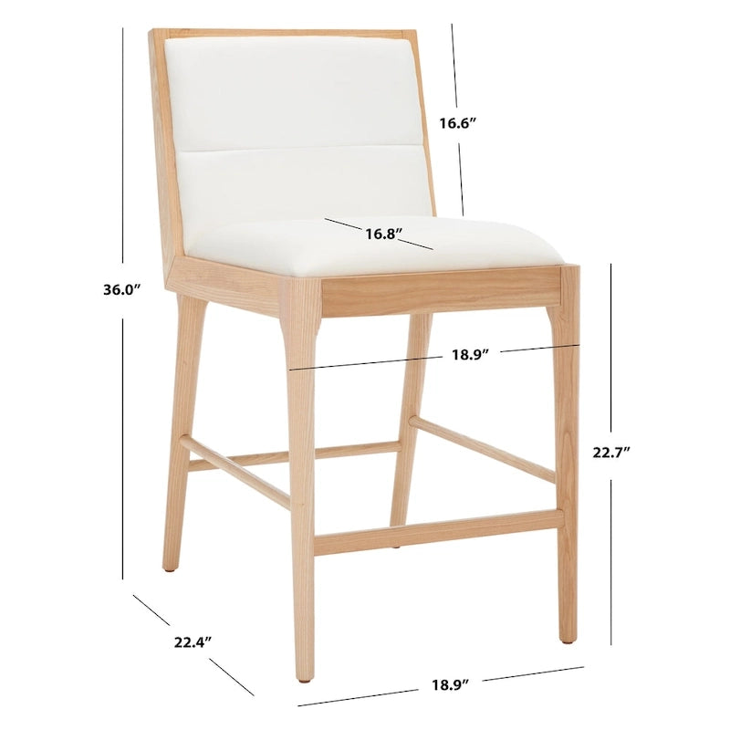 Tabouret de bar en lin blanc, capitonné, lot de 2