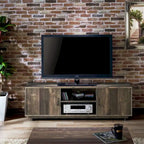 Meuble TV 2 étagères en chêne recyclé de 160 cm avec rangements