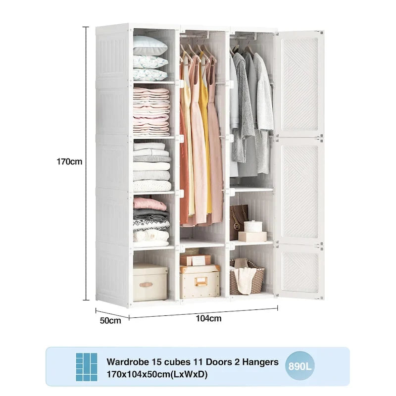 Penderie armoire pliable portable blanche pour 1 personne