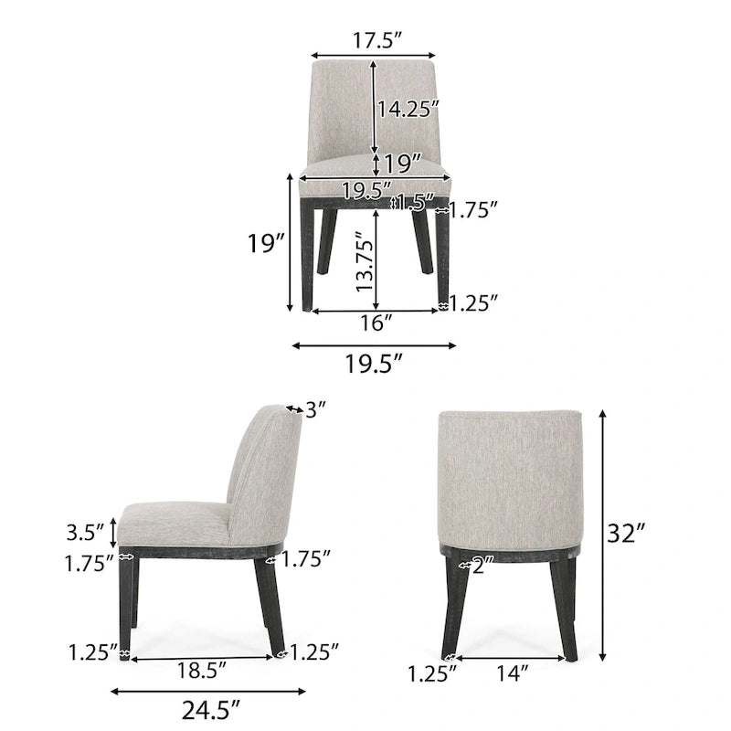 Chaises de salle à manger tapissées (lot de 2) – Gris clair / Marron / Beige / Anthracite