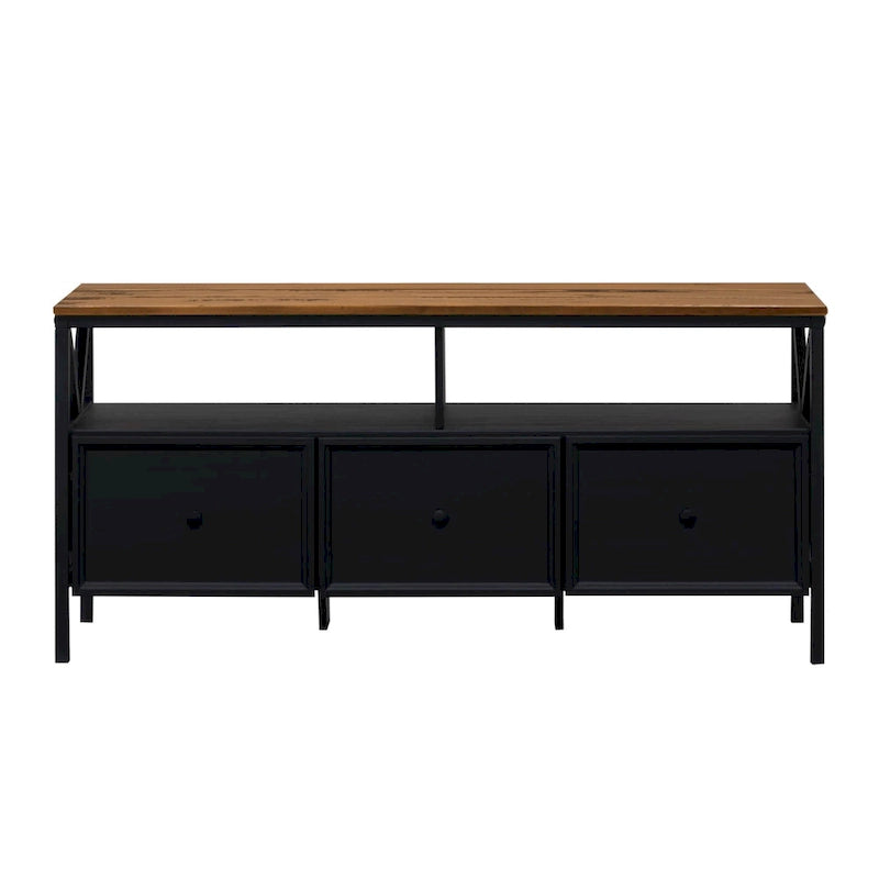 Meuble TV Rustique à 3 Tiroirs 60" – Noir/Chêne Rustique | Blanc Vieilli/Gris | Blanc Vieilli/Chêne Rustique