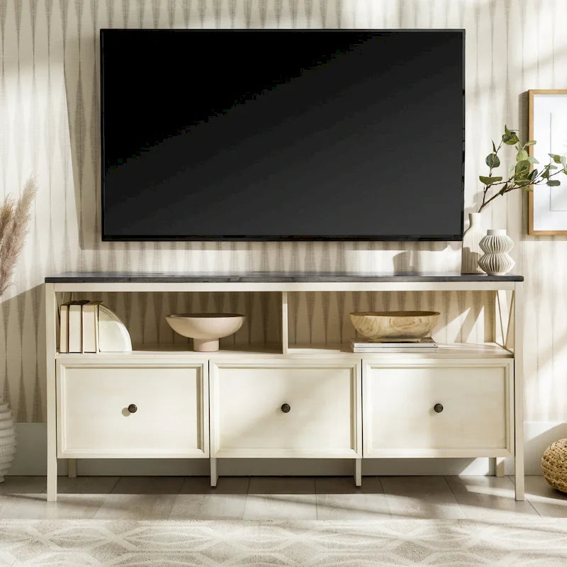 Meuble TV Rustique à 3 Tiroirs 60" – Noir/Chêne Rustique | Blanc Vieilli/Gris | Blanc Vieilli/Chêne Rustique