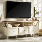 Meuble TV Rustique à 3 Tiroirs 60" – Noir/Chêne Rustique | Blanc Vieilli/Gris | Blanc Vieilli/Chêne Rustique