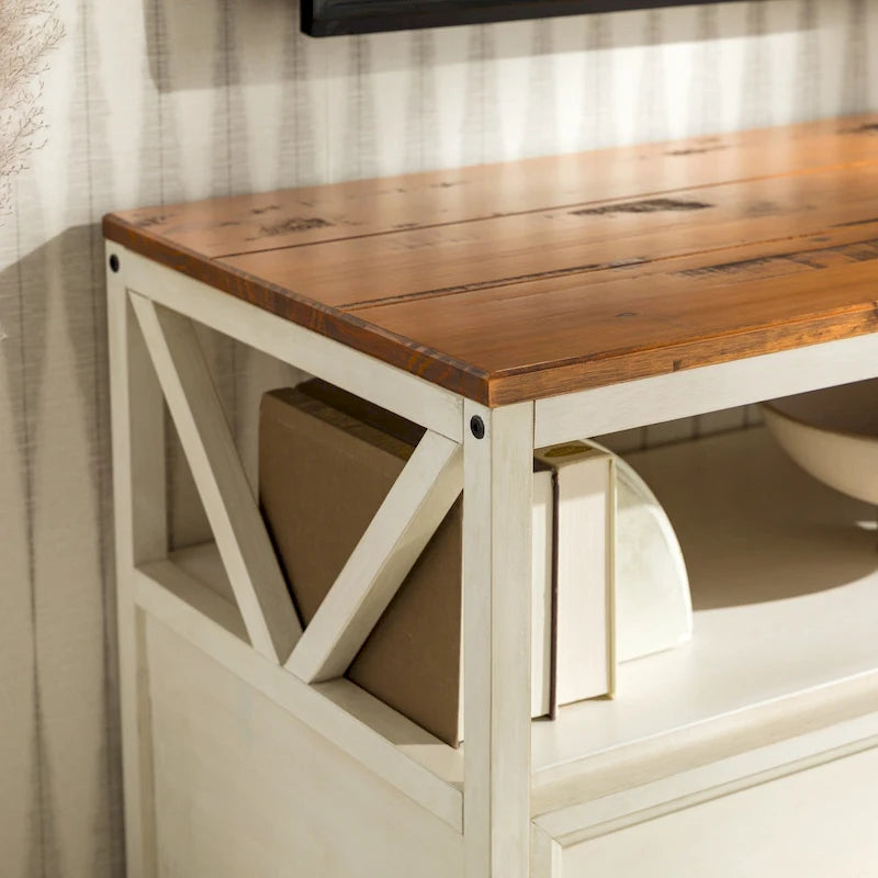 Meuble TV Rustique à 3 Tiroirs 60" – Noir/Chêne Rustique | Blanc Vieilli/Gris | Blanc Vieilli/Chêne Rustique