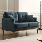 Canapé causeuse 2 places style Mid-Century avec ports USB – Bleu clair / Crème / Bleu foncé