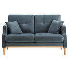 Canapé causeuse 2 places style Mid-Century avec ports USB – Bleu clair / Crème / Bleu foncé
