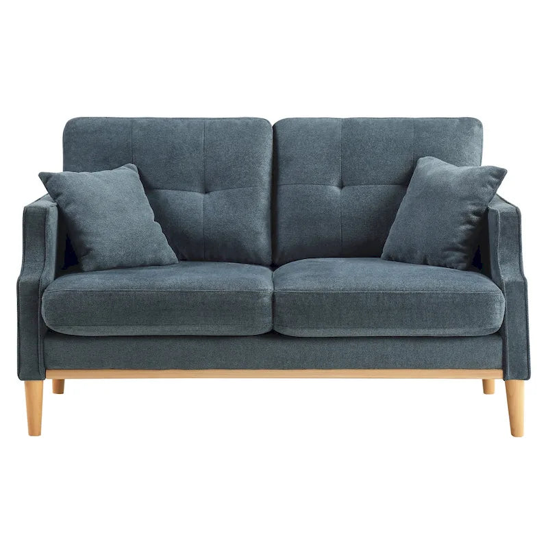 Canapé causeuse 2 places style Mid-Century avec ports USB – Bleu clair / Crème / Bleu foncé