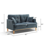 Canapé causeuse 2 places style Mid-Century avec ports USB – Bleu clair / Crème / Bleu foncé
