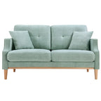 Canapé causeuse 2 places style Mid-Century avec ports USB – Bleu clair / Crème / Bleu foncé