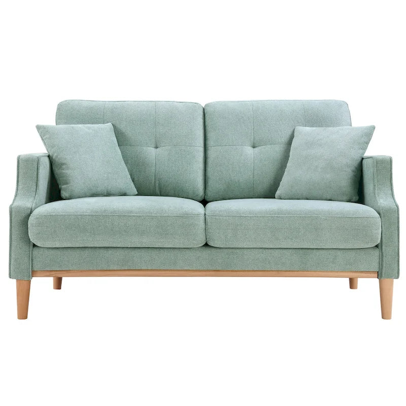 Canapé causeuse 2 places style Mid-Century avec ports USB – Bleu clair / Crème / Bleu foncé