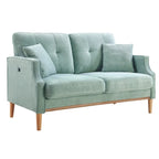 Canapé causeuse 2 places style Mid-Century avec ports USB – Bleu clair / Crème / Bleu foncé