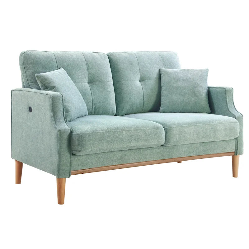 Canapé causeuse 2 places style Mid-Century avec ports USB – Bleu clair / Crème / Bleu foncé