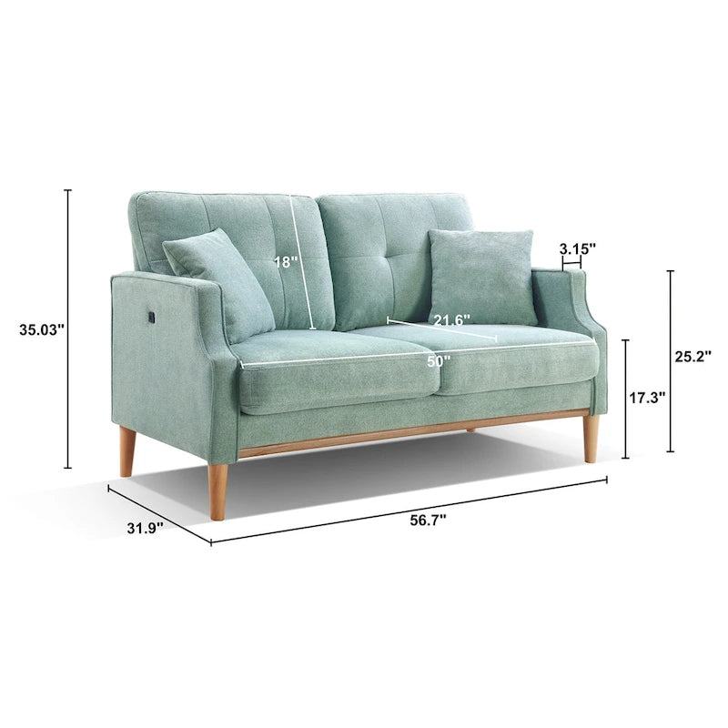 Canapé causeuse 2 places style Mid-Century avec ports USB – Bleu clair / Crème / Bleu foncé