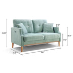 Canapé causeuse 2 places style Mid-Century avec ports USB – Bleu clair / Crème / Bleu foncé