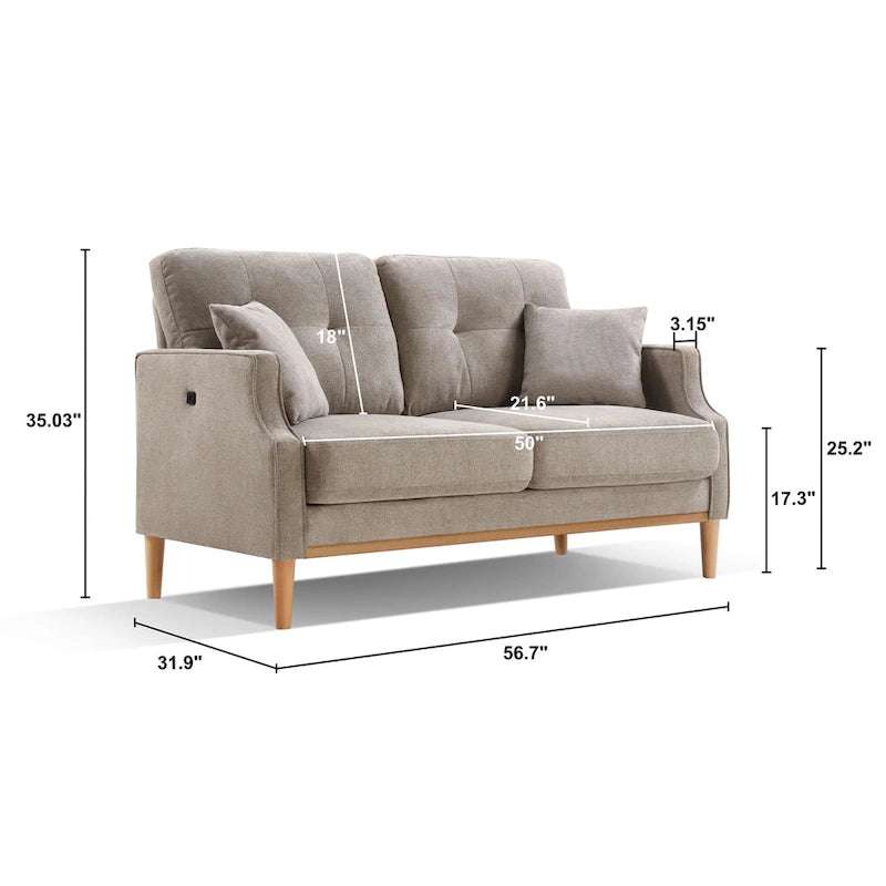 Canapé causeuse 2 places style Mid-Century avec ports USB – Bleu clair / Crème / Bleu foncé