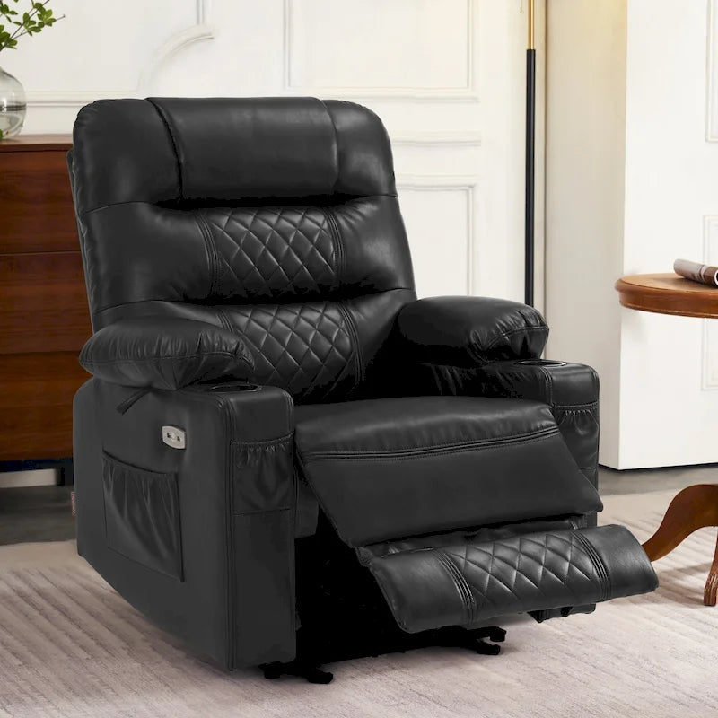 Fauteuil inclinable électrique avec fonctions chauffage et massage, en similicuir, 1 place