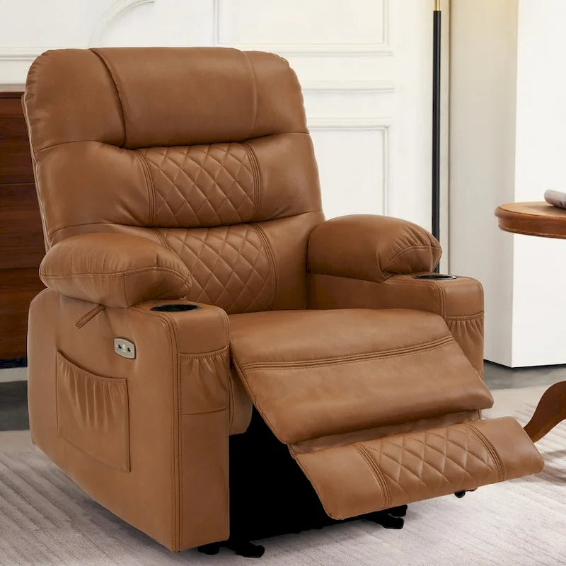 Fauteuil inclinable électrique avec fonctions chauffage et massage, en similicuir, 1 place