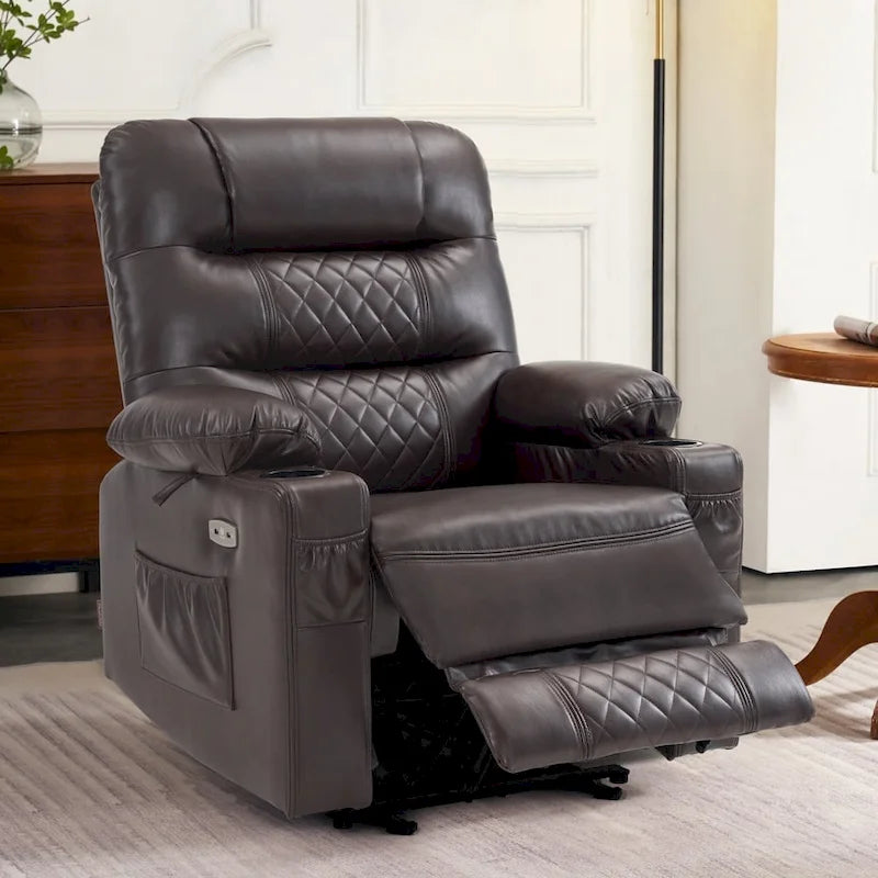 Fauteuil inclinable électrique avec fonctions chauffage et massage, en similicuir, 1 place