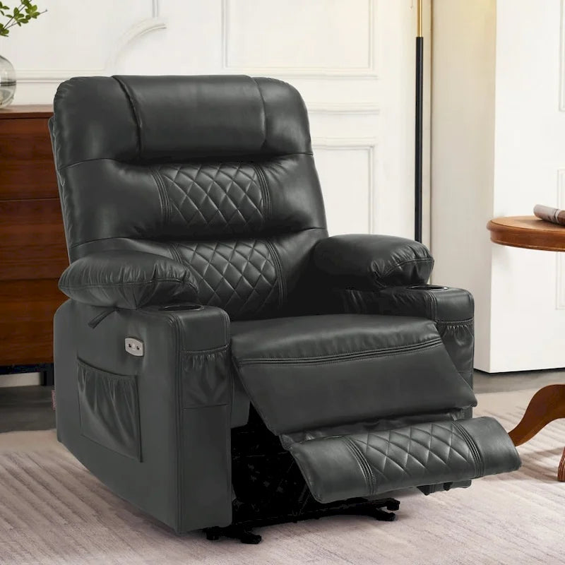 Fauteuil inclinable électrique avec fonctions chauffage et massage, en similicuir, 1 place