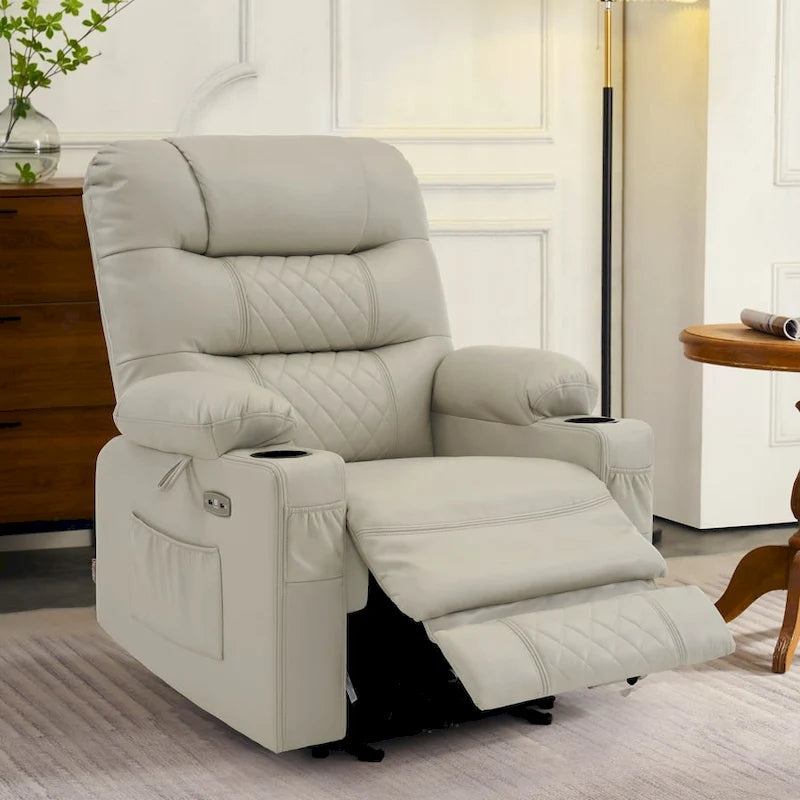 Fauteuil inclinable électrique avec fonctions chauffage et massage, en similicuir, 1 place