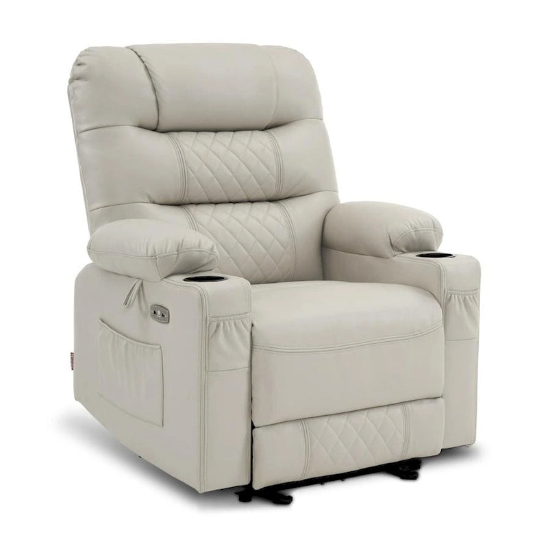 Fauteuil inclinable électrique avec fonctions chauffage et massage, en similicuir, 1 place