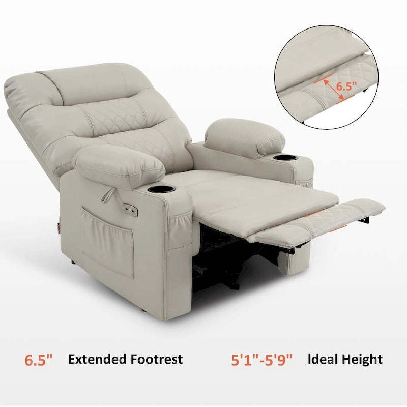 Fauteuil inclinable électrique avec fonctions chauffage et massage, en similicuir, 1 place