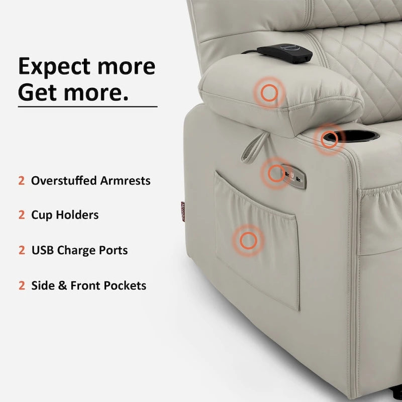 Fauteuil inclinable électrique avec fonctions chauffage et massage, en similicuir, 1 place