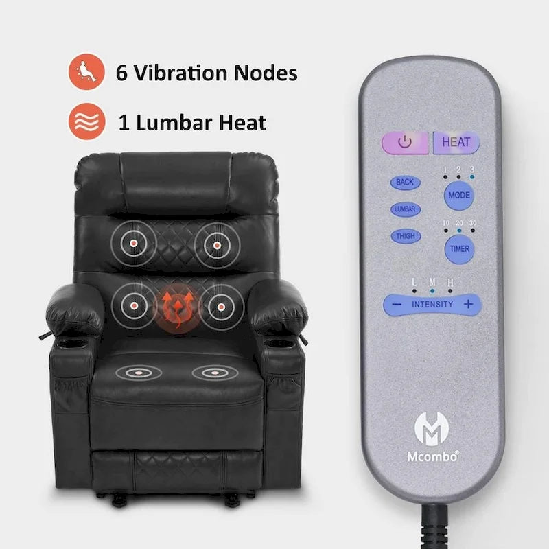 Fauteuil inclinable électrique avec fonctions chauffage et massage, en similicuir, 1 place