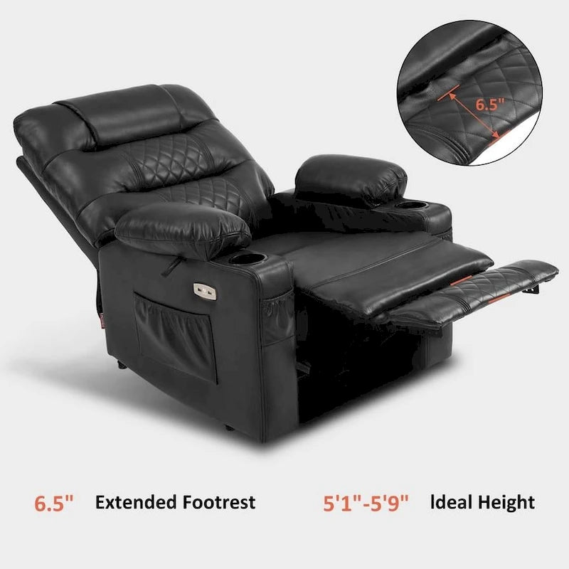 Fauteuil inclinable électrique avec fonctions chauffage et massage, en similicuir, 1 place