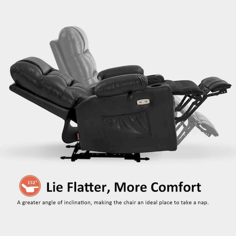 Fauteuil inclinable électrique avec fonctions chauffage et massage, en similicuir, 1 place