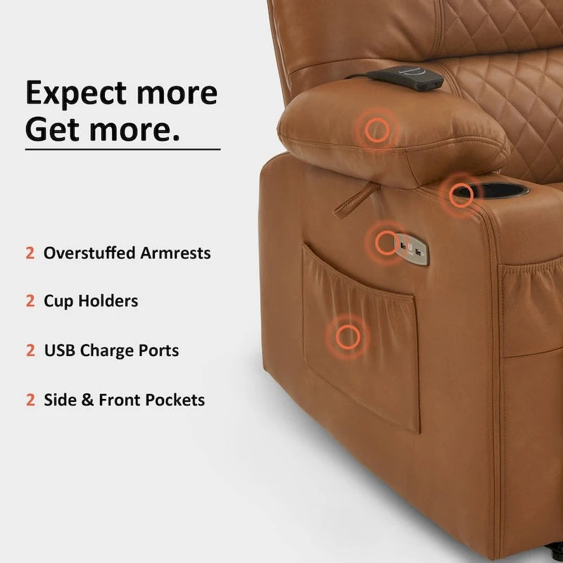 Fauteuil inclinable électrique avec fonctions chauffage et massage, en similicuir, 1 place