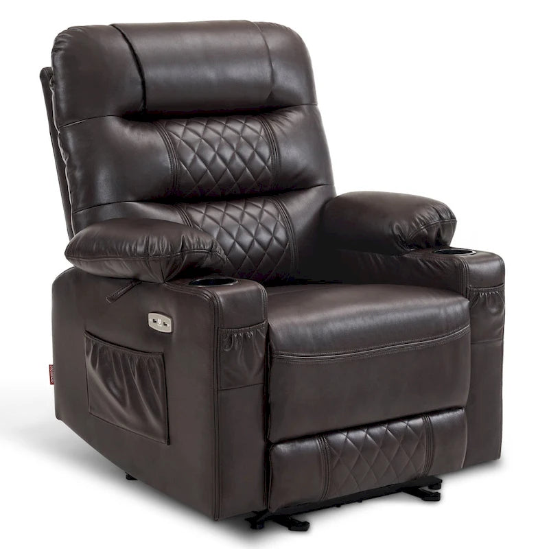 Fauteuil inclinable électrique avec fonctions chauffage et massage, en similicuir, 1 place