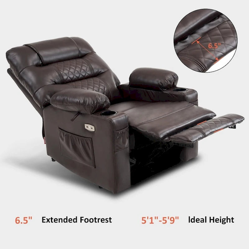 Fauteuil inclinable électrique avec fonctions chauffage et massage, en similicuir, 1 place