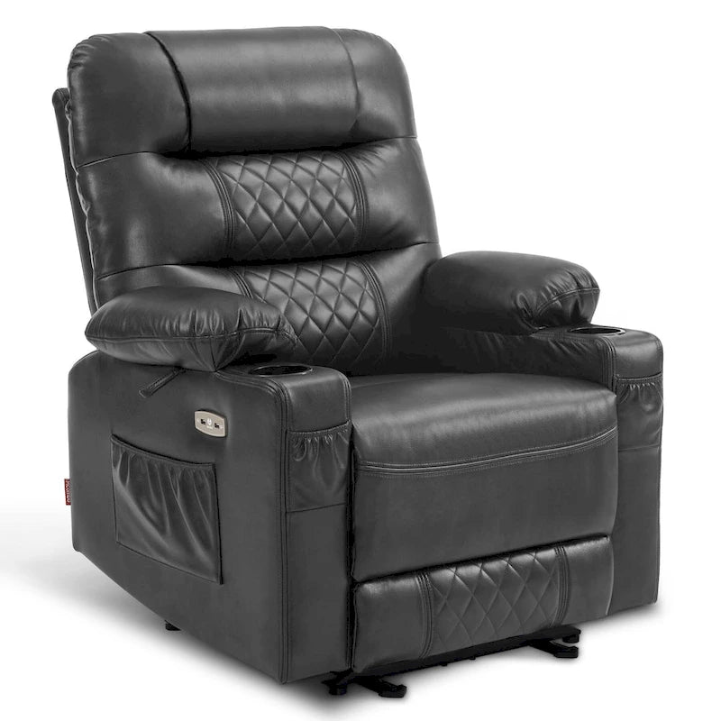 Fauteuil inclinable électrique avec fonctions chauffage et massage, en similicuir, 1 place