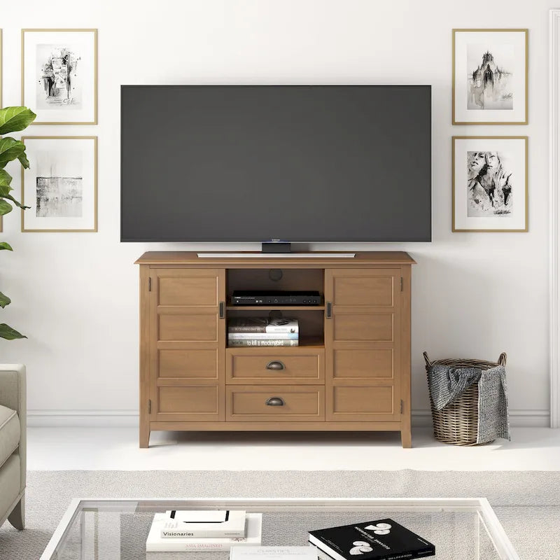 Meuble TV en bois massif transitionnel multicolore pour téléviseurs jusqu'à 60" | 54 larg. x 17,5 prof. x 36 haut. po.