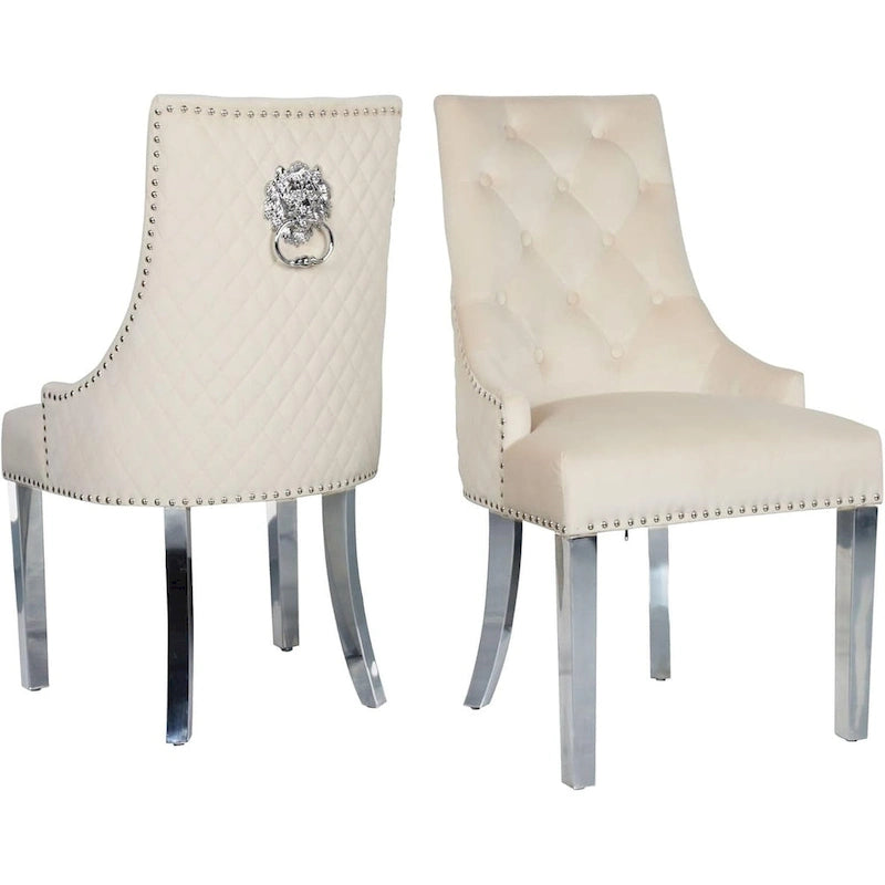 Chaise de salle à manger en velours bleu/ambre/beige/kaki clair, capitonnée, lot de 2