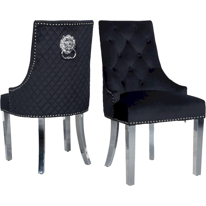 Chaise de salle à manger en velours bleu/ambre/beige/kaki clair, capitonnée, lot de 2