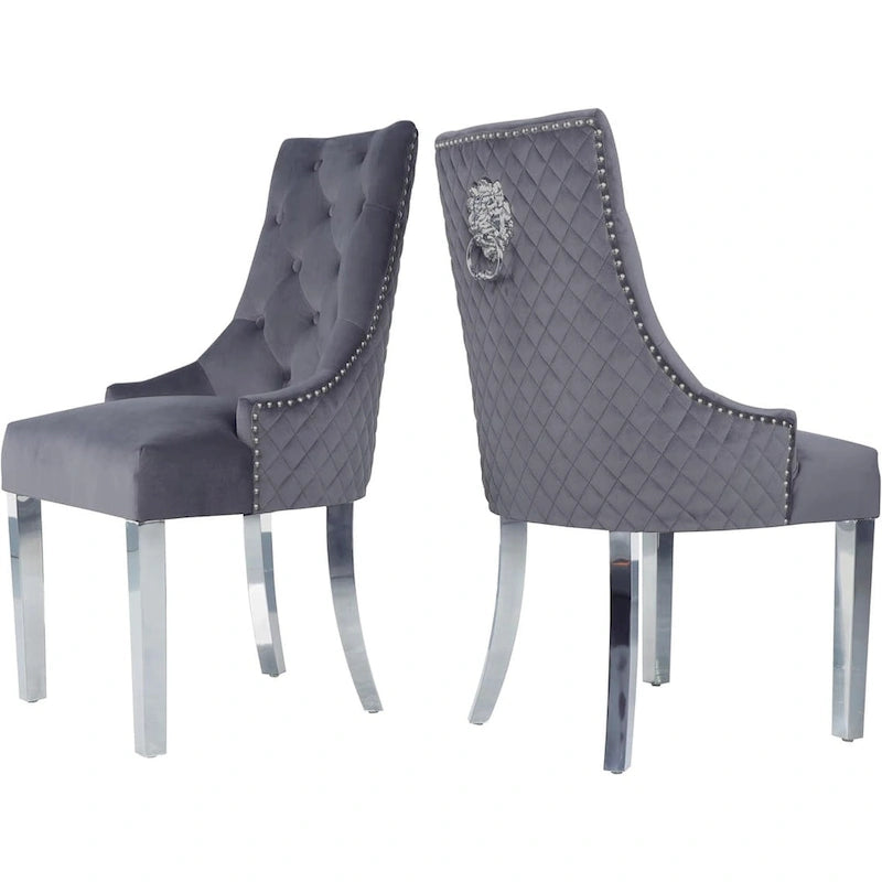 Chaise de salle à manger en velours bleu/ambre/beige/kaki clair, capitonnée, lot de 2