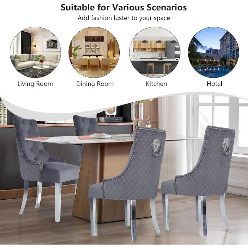 Chaise de salle à manger en velours bleu/ambre/beige/kaki clair, capitonnée, lot de 2