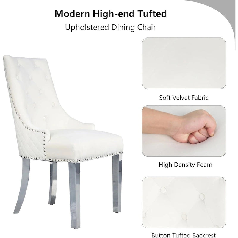 Chaise de salle à manger en velours bleu/ambre/beige/kaki clair, capitonnée, lot de 2