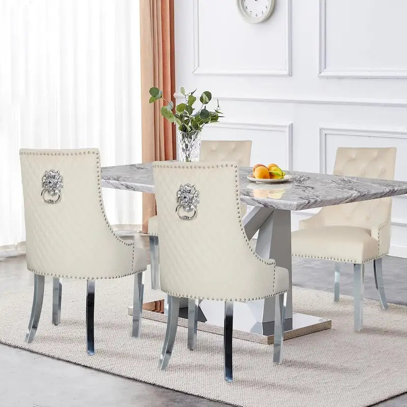 Chaise de salle à manger en velours bleu/ambre/beige/kaki clair, capitonnée, lot de 2