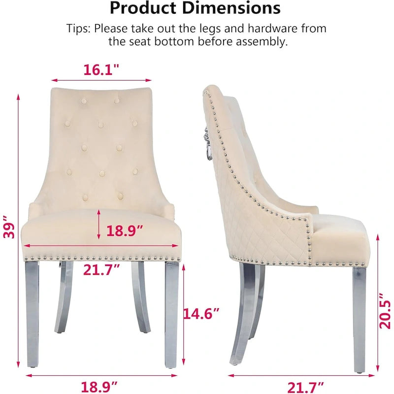 Chaise de salle à manger en velours bleu/ambre/beige/kaki clair, capitonnée, lot de 2