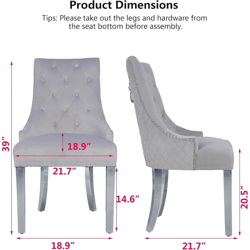 Chaise de salle à manger en velours bleu/ambre/beige/kaki clair, capitonnée, lot de 2