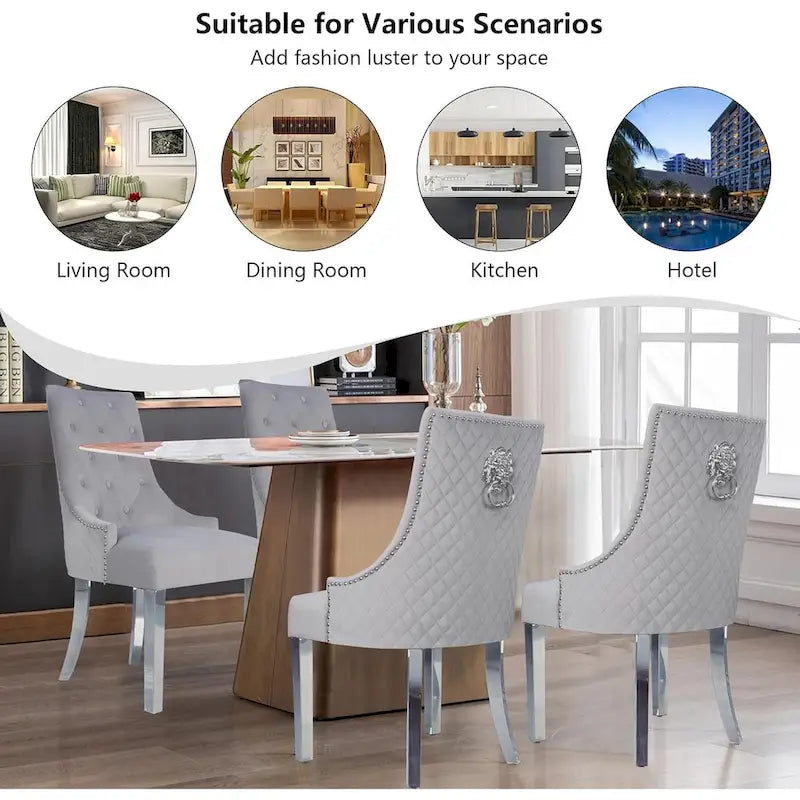 Chaise de salle à manger en velours bleu/ambre/beige/kaki clair, capitonnée, lot de 2