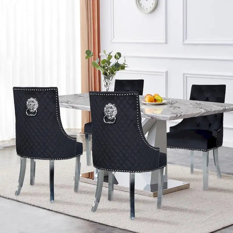 Chaise de salle à manger en velours bleu/ambre/beige/kaki clair, capitonnée, lot de 2