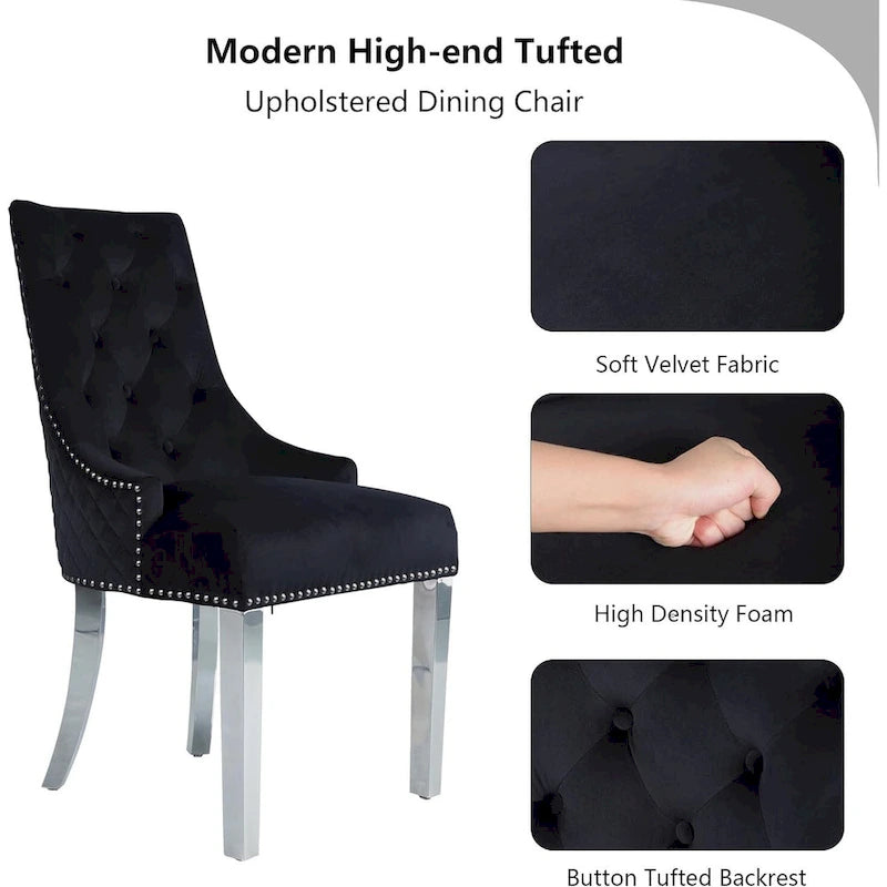 Chaise de salle à manger en velours bleu/ambre/beige/kaki clair, capitonnée, lot de 2