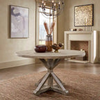 Table à manger ronde gris antique – Style pied central rustique, 4-8 places