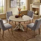 Table à manger ronde gris antique – Style pied central rustique, 4-8 places