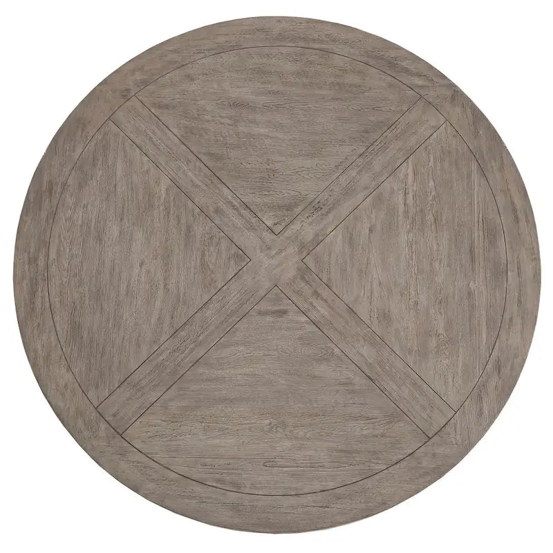 Table à manger ronde gris antique – Style pied central rustique, 4-8 places